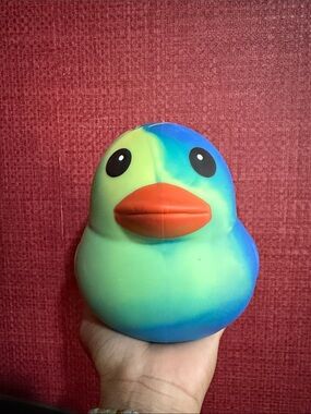 Squeeezy Rainbow Rubber Duck Toy - Blue Green with Orange Beak